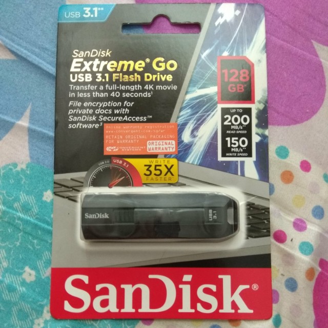 BN] SanDisk Extreme Go USB 3.1 Flash Drive, 128GB, Computers