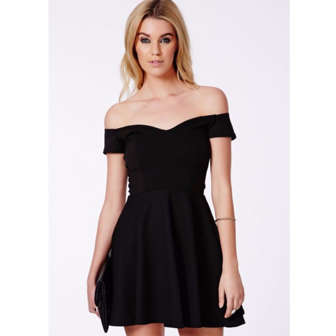Satyra Black Bardot Skater Dress Missguided BlackFridaySale Women s Fashion Dresses Sets Dresses on Carousell