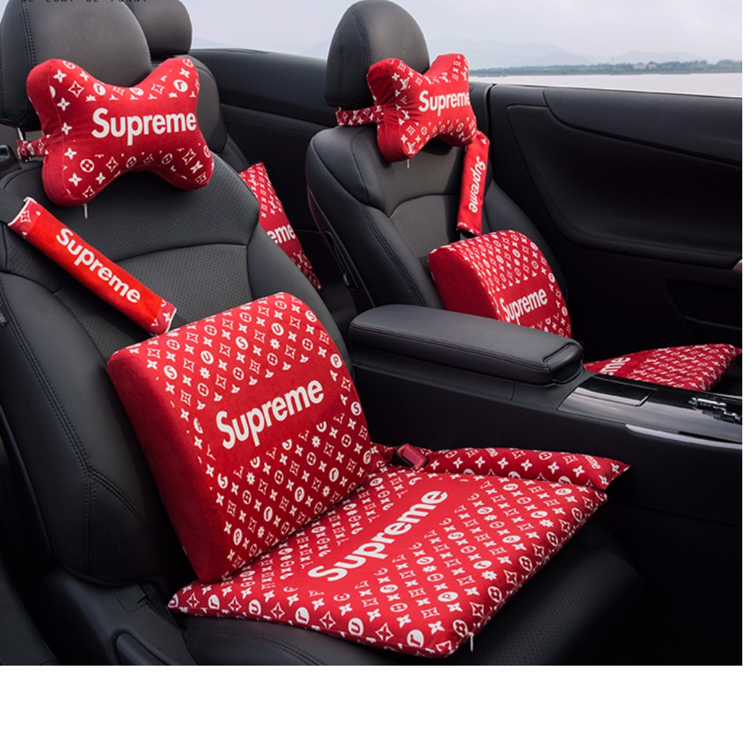 Brand New LV inspired Car Head/Neck Rest Cushion with padded matching Seat  Belt Covers, Car Accessories on Carousell