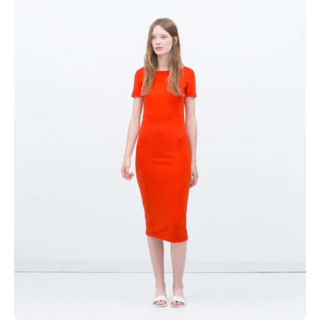 Zara red midi bodycon dress, Women's 