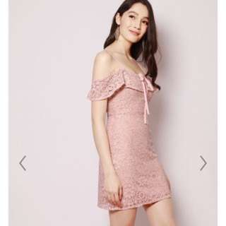 (RTP $31.90) INSTOCK BNWT SHOPSASSYDREAM SSD JADE LACE DRESS PINK PROM OFF COLD SHOULDER SPAG SPAGHETTI STRAPS OVERLAY OVERLAP KOREAN STYLE CUTE ULZZANG CROCHET A LINE DRESS