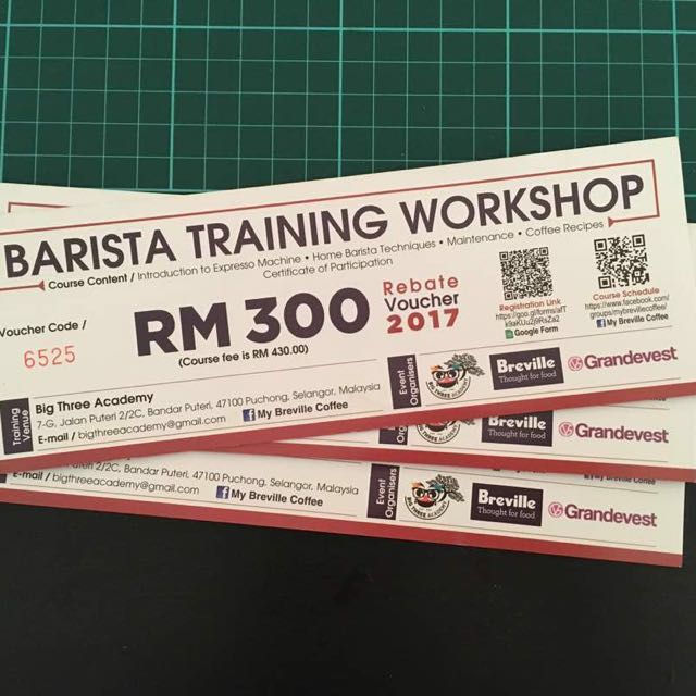 Barista Training Voucher Breville Worth Rm300 Tickets Vouchers Gift Cards Vouchers On Carousell