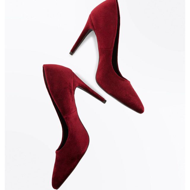 New look wine red velvet pointed heels 