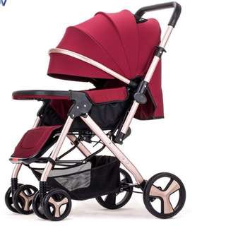 Baby strollers: cream and red