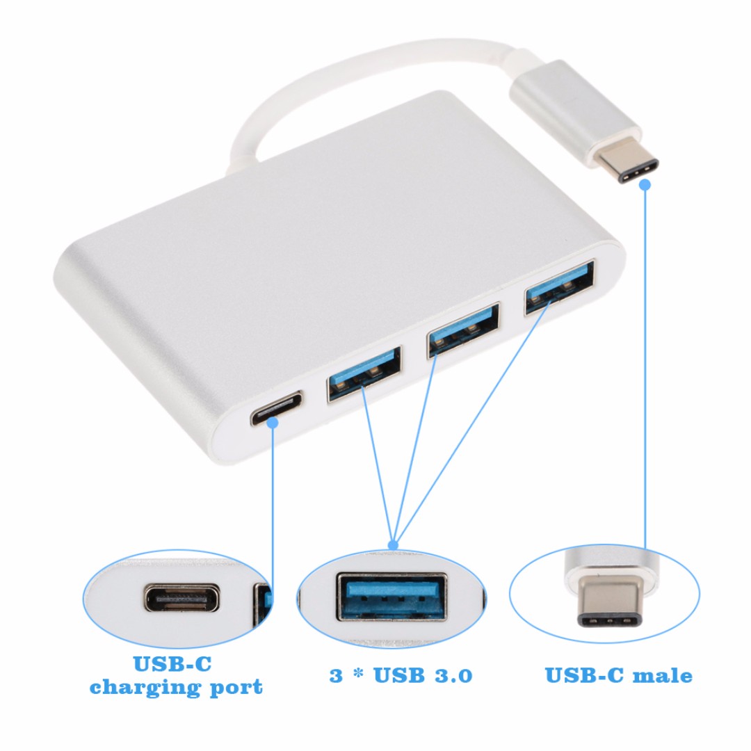 Adapter UBS 3.1 Cable For Mac Type-C to 4x USB 2.0 HUB USB-C Charging Port 