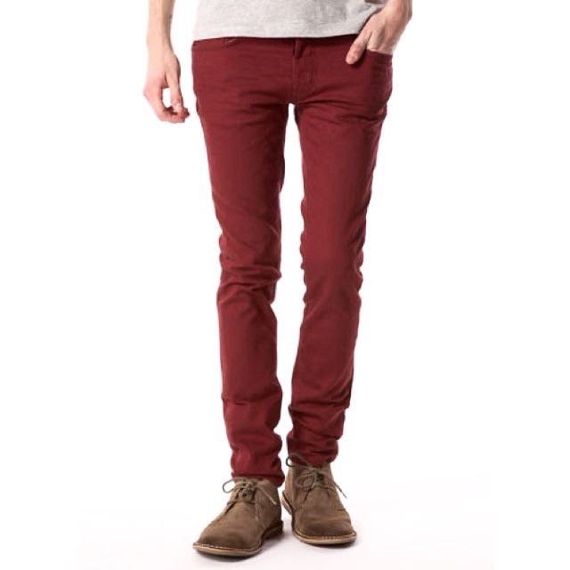 red stretch skinny jeans