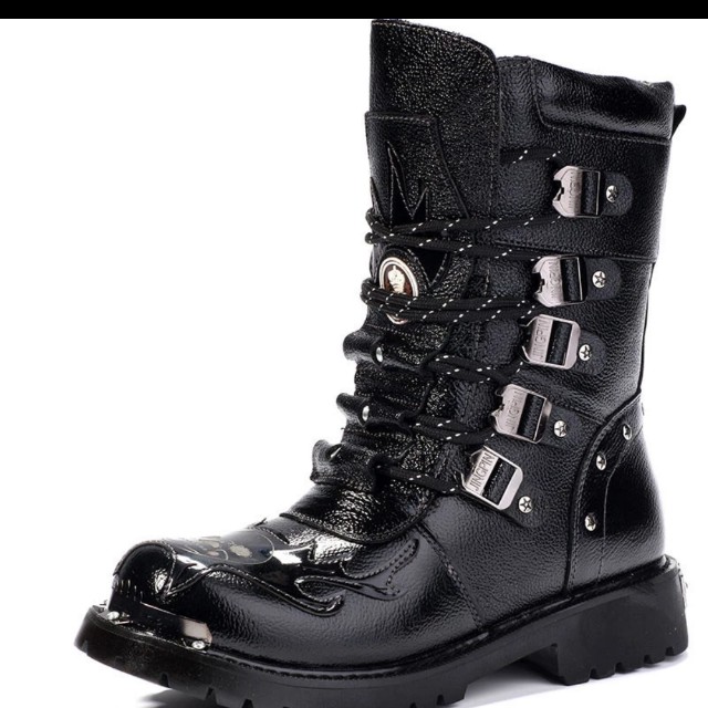 Men Genuine Leather boots Punk military style size 38 46 Men s