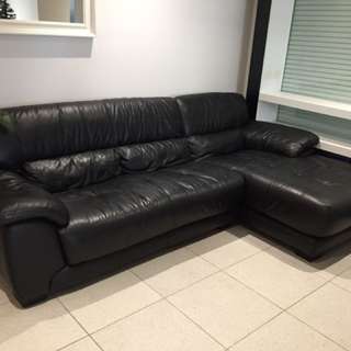 Genuine leather 3 seater sofa with extension