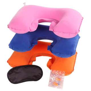 Inflatable Travel Neck Pillow with FREE Eyemask and Earplug