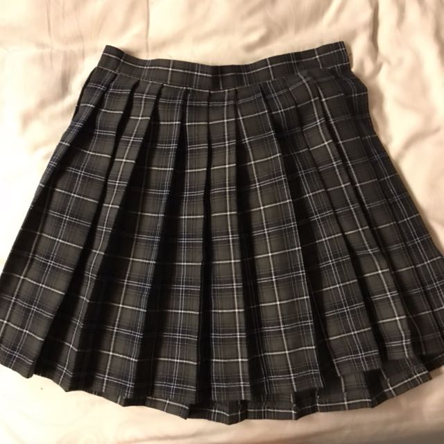 gray checkered skirt