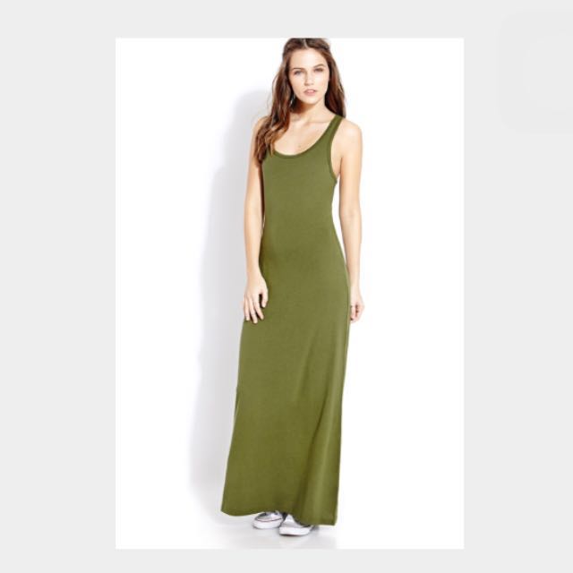 Forever 21 Maxi Dress in Army Green Women s Fashion Dresses Sets Jumpsuits on Carousell