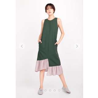 AFA - VEDA BLOCK HEM DRESS IN FOREST / TAUPE