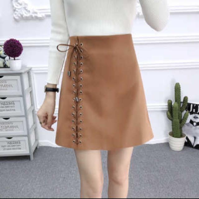Brown suede lace up skirt on sale