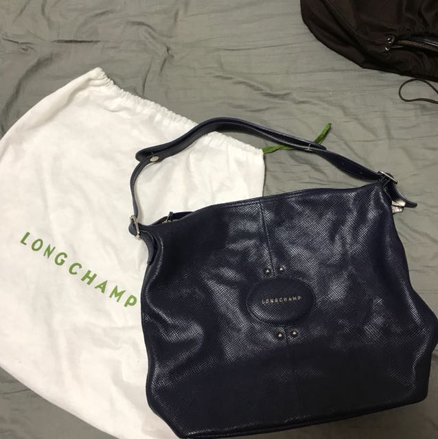 longchamp navy leather bag