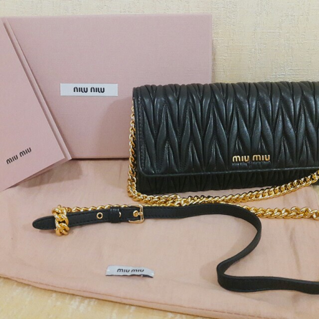 Miu Miu Matelasse Leather Chain Wallet, Luxury, Bags & Wallets on 