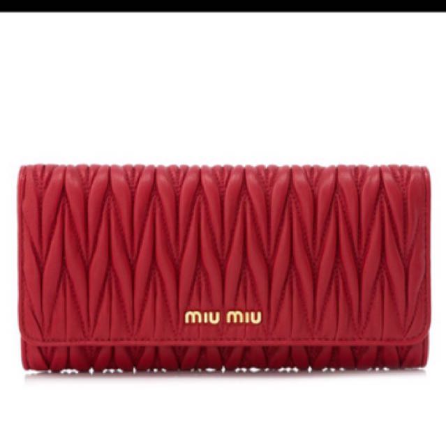 SLASH PRICE Miu Miu Matelasse Long Flap Wallet in Red