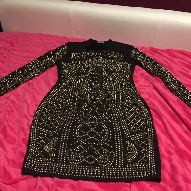 black and gold studded dress