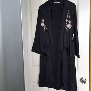 Embroidered satin kimono