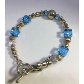 vintage topaz blue crystal toggle bracelet solid sterling silver sz 7"appx NR