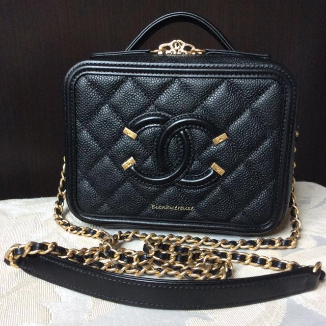 Chanel CC Filigree Vanity Case, Luxury, Bags & Wallets on Carousell