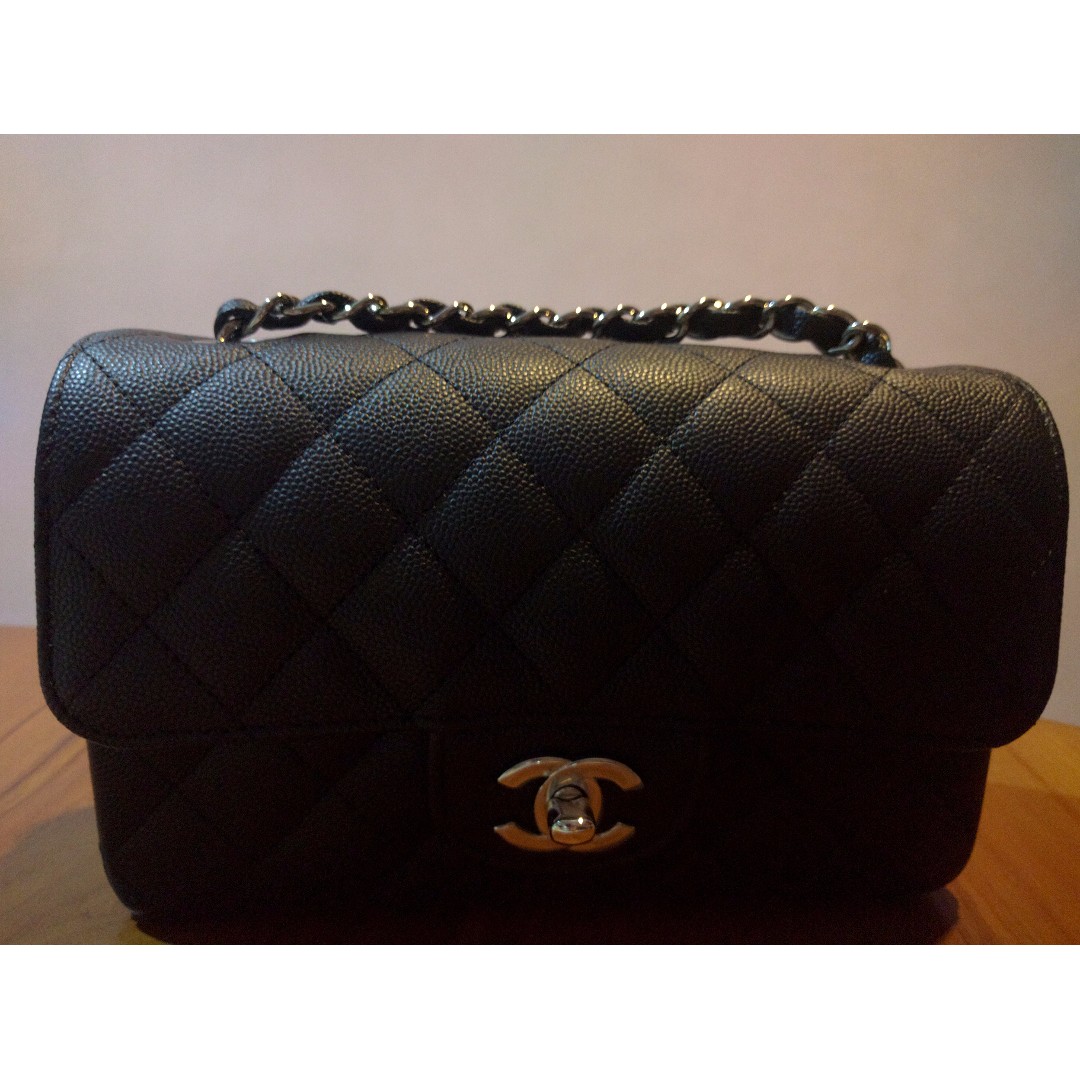 Chanel 18C Mini Classic Rectangular Flap Bag Veau Graine Caviar Black SHW,  Luxury, Bags & Wallets on Carousell