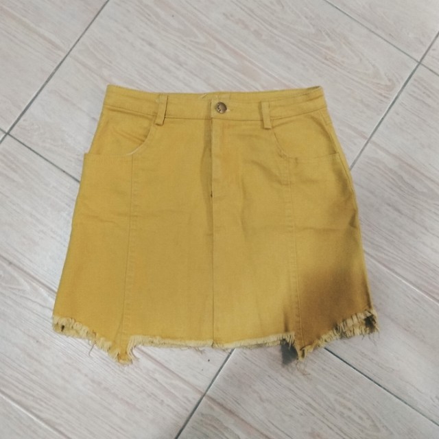 mustard jean skirt