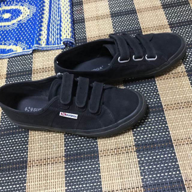 superga black velcro