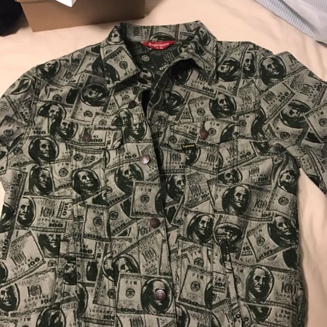 Supreme 100 dollar bill Trucker Jacket, Men's Fashion, Tops & Sets