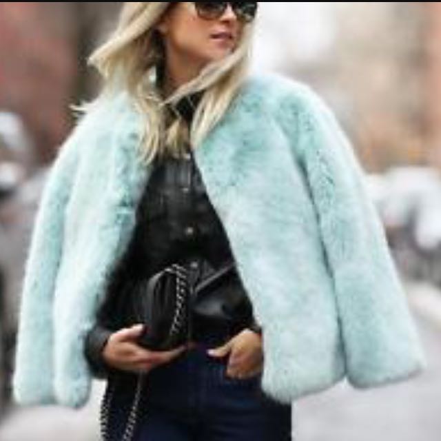 zara blue fur coat