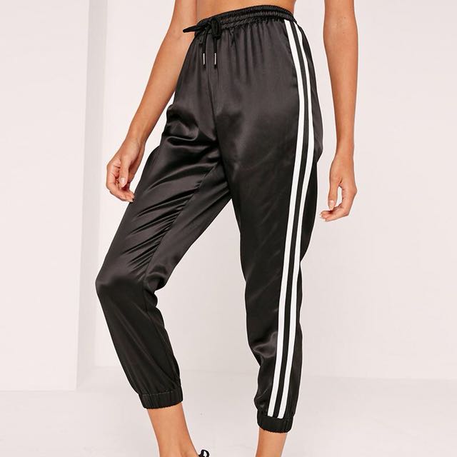 satin side stripe joggers