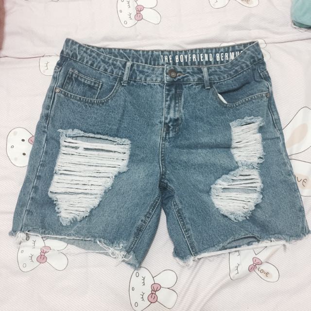 Cotton On Ripped Boyfriend Bermuda Denim Jeans Shorts Women S Fashion Clothes Pants Jeans Shorts On Carousell