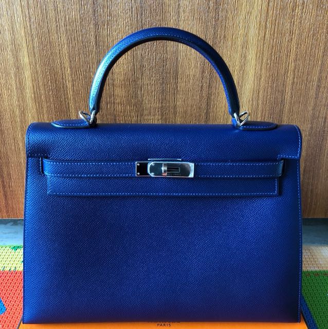 Brand New Hermes Kelly 32 Sellier Blue Sapphire In Epsom PHW, Luxury, Bags  & Wallets on Carousell
