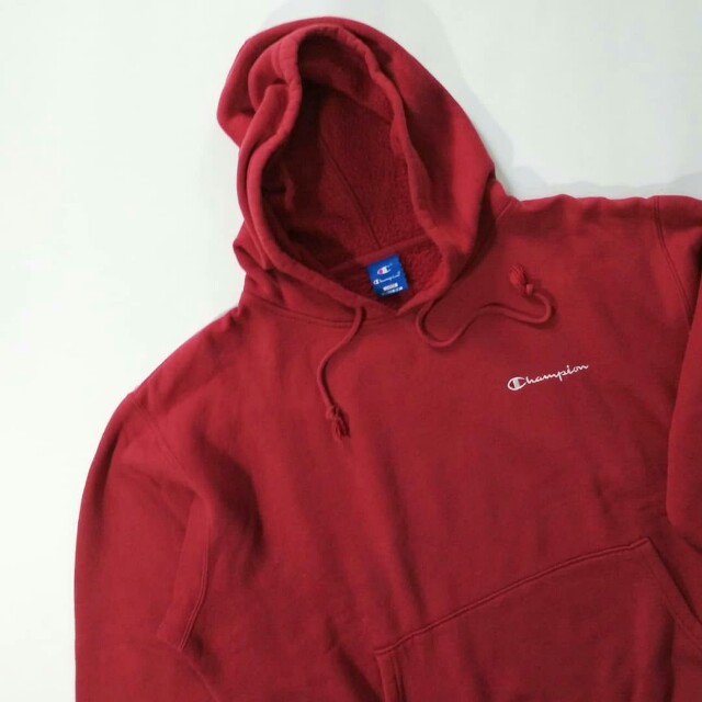red champion script hoodie