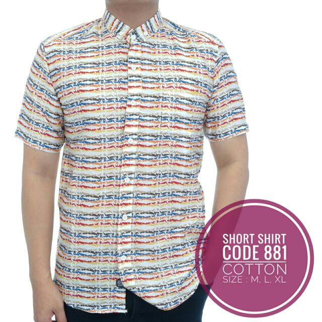 Jual Kemeja Casual Pria Lengan Pendek Motif Garis Garis Warna