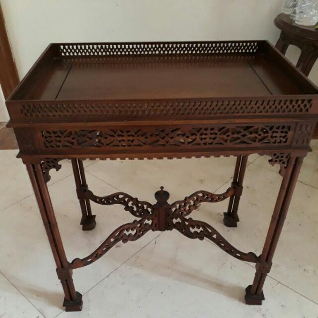 Meja Sudut Jati Ukir Antik Furnitur Di Carousell