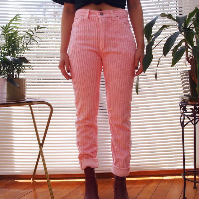 deadstock vintage pastel pink lee corduroy skinny trousers