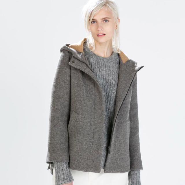 zara hooded wool coat