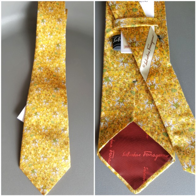 Sale BNWT authentic brand new SALVATORE FERRAGAMO Tie in floral yellow Christmas birthday gift for men