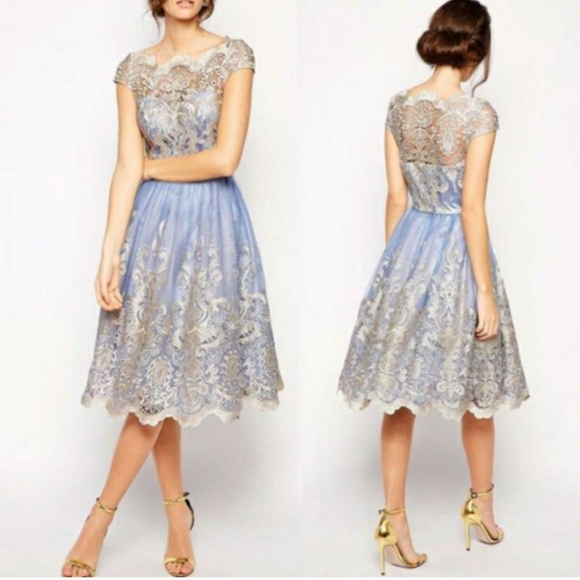 Evening Formal Cocktail Dress Purple With Gold Embroidery