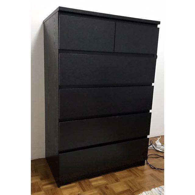 Ikea Malm 6 Drawer Chest Black Brown Furniture Shelves