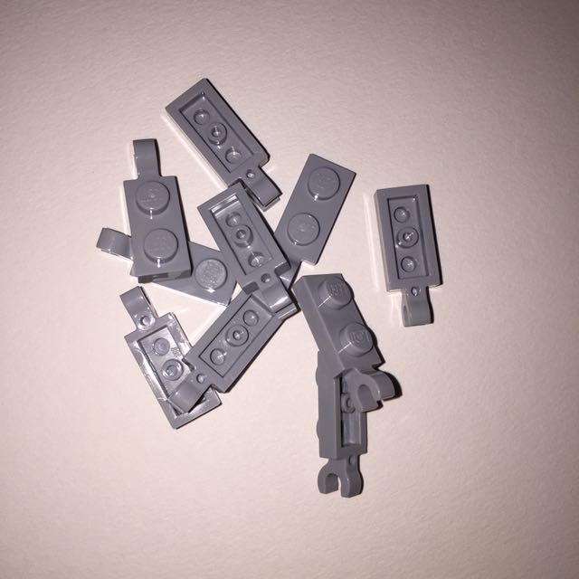 Lego 5 New Light Bluish Gray Plates Modified 1 x 2 with Clips Horizontal Pieces