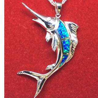 Up for sale a striking fish Opal Pendant sterling silver necklace 16"