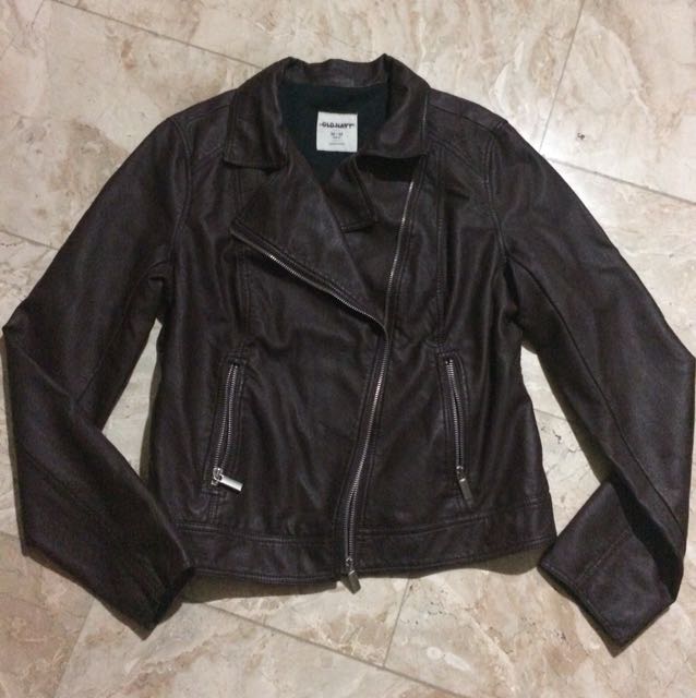 Old Navy Faux Leather Jacket Um Dark Brown Preloved Women S Photo