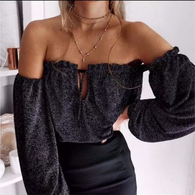 off shoulder top glitter