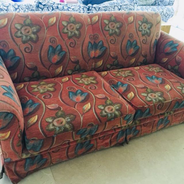 Red Floral Couch Furniture Sofas On Carousell