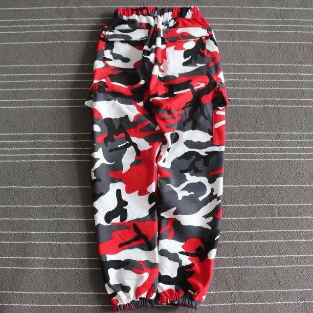 red with camo pants