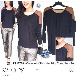 Zara caramello shoulder trim crew neck top size S