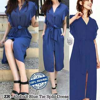 Zara cobalt blue tie split dress size L