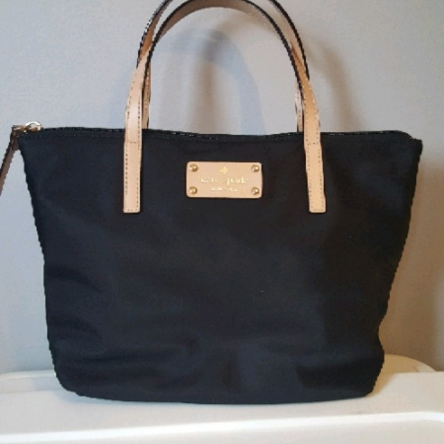 kate spade black tote pink inside