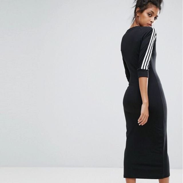 adidas Originals Black Three Stripe Midi Dress